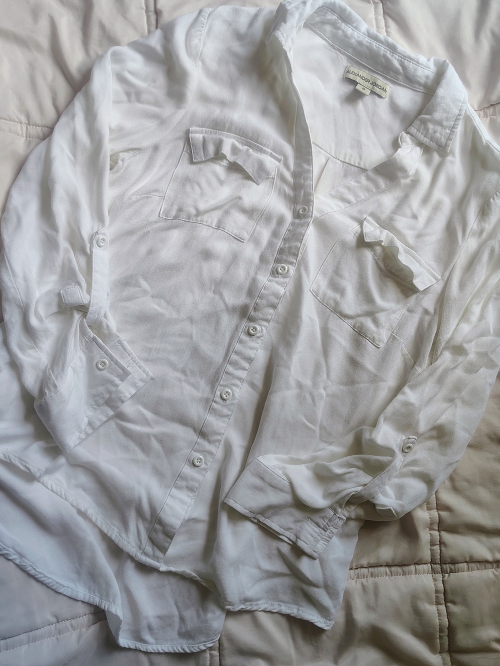 Rayon White Button-Down Shirt with Chest Pockets